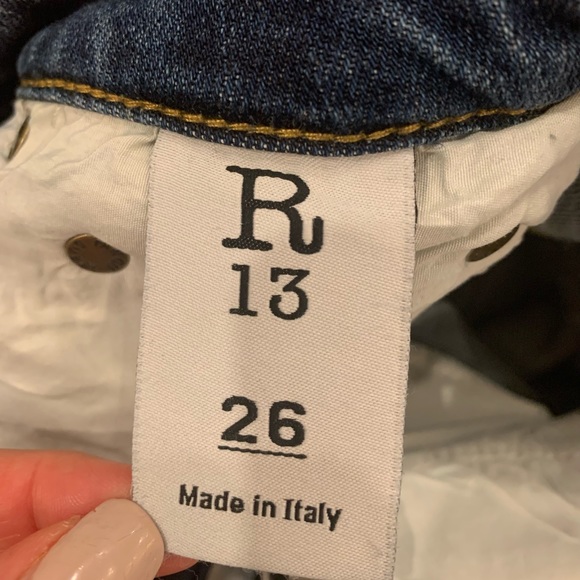 R13 Distressed Hem High Waist Crop Denim Jeans - Picture 13 of 15